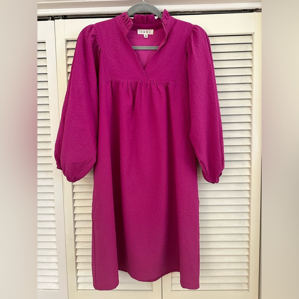 THML Magenta Textured Shift Mini Dress